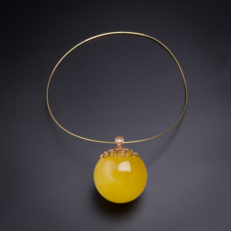 波罗的海天然18K金镶蜜蜡大圆珠吊坠 - 红掌柜