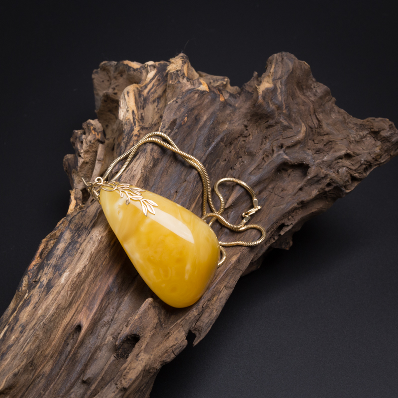 14K金镶糖色蜜蜡随形吊坠 - 红掌柜