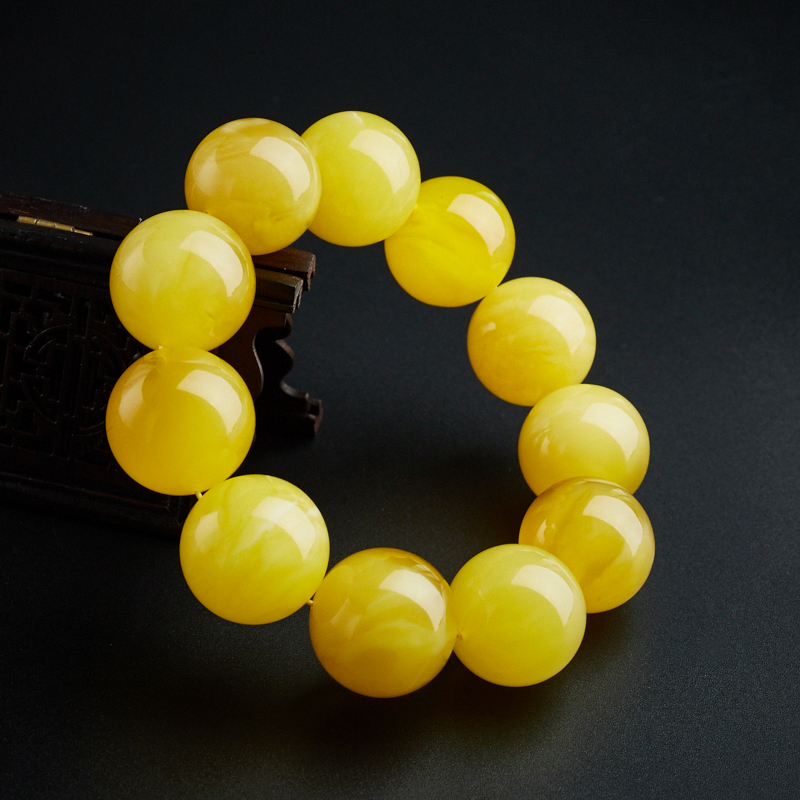 天然鸡油黄蜜蜡手串-红掌柜