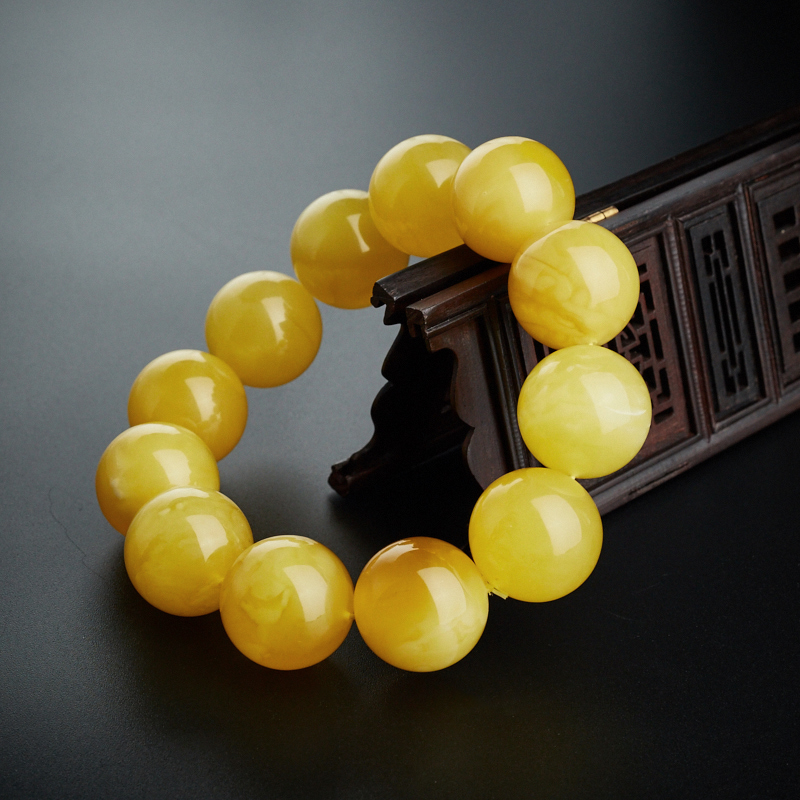 天然鸡油黄蜜蜡手串-红掌柜