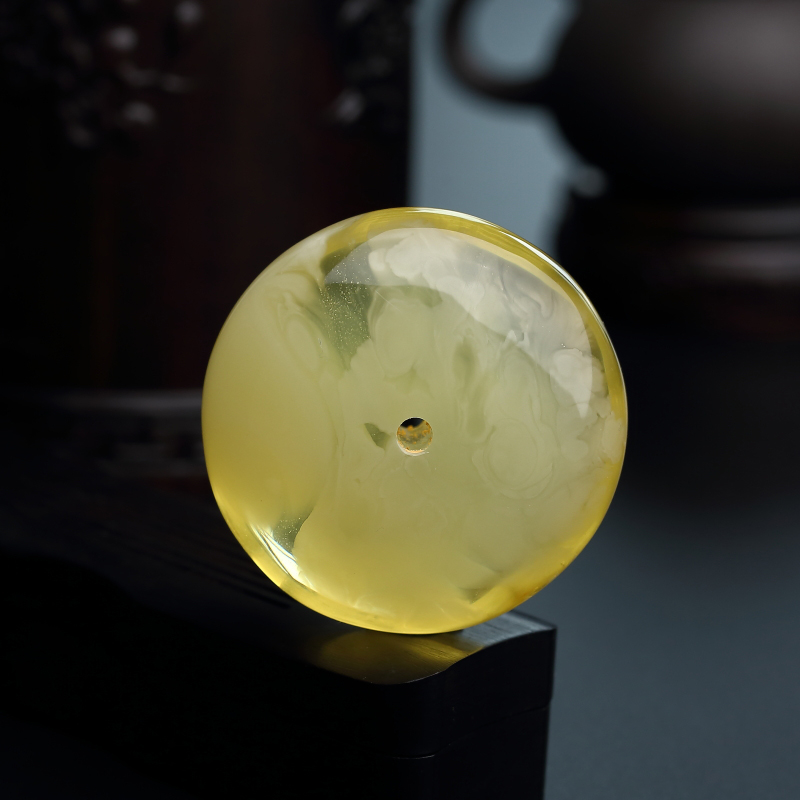 波罗的海天然金包蜜柠檬黄蜜蜡平安扣吊坠-红掌柜