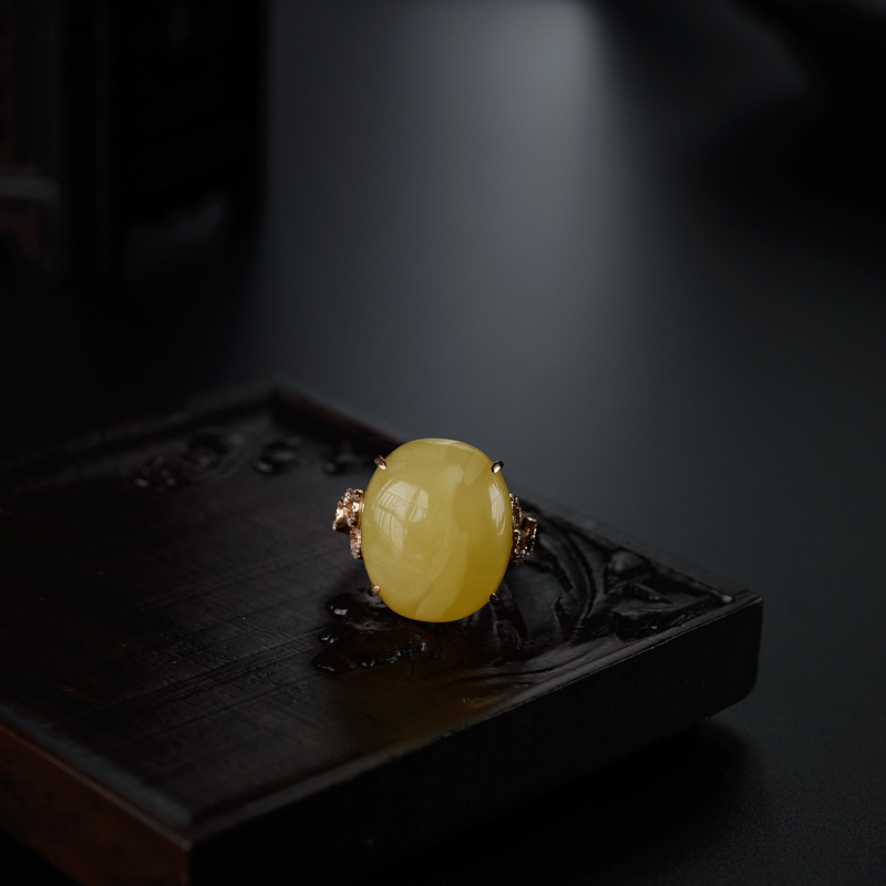 18k金镶柠檬黄金包蜜戒指-红掌柜