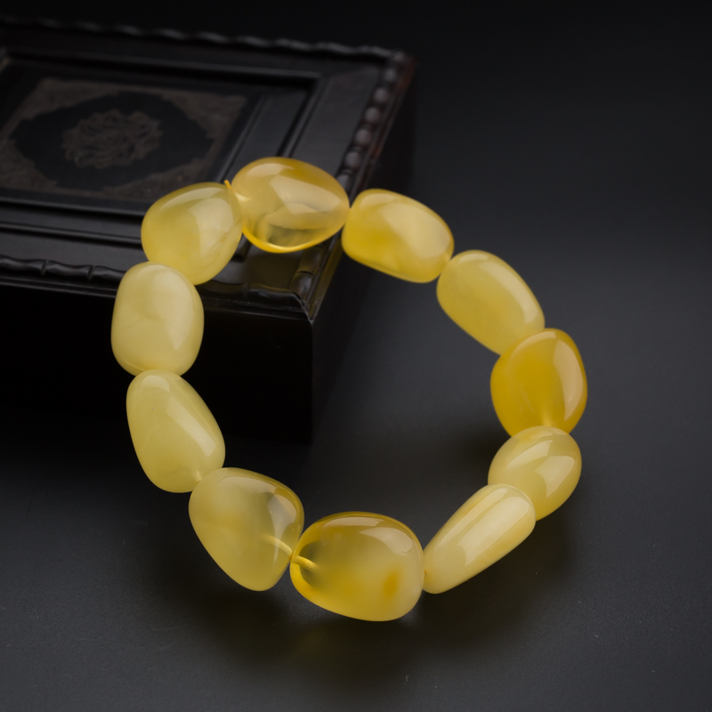 鸡油黄蜜蜡随形手串 - 红掌柜