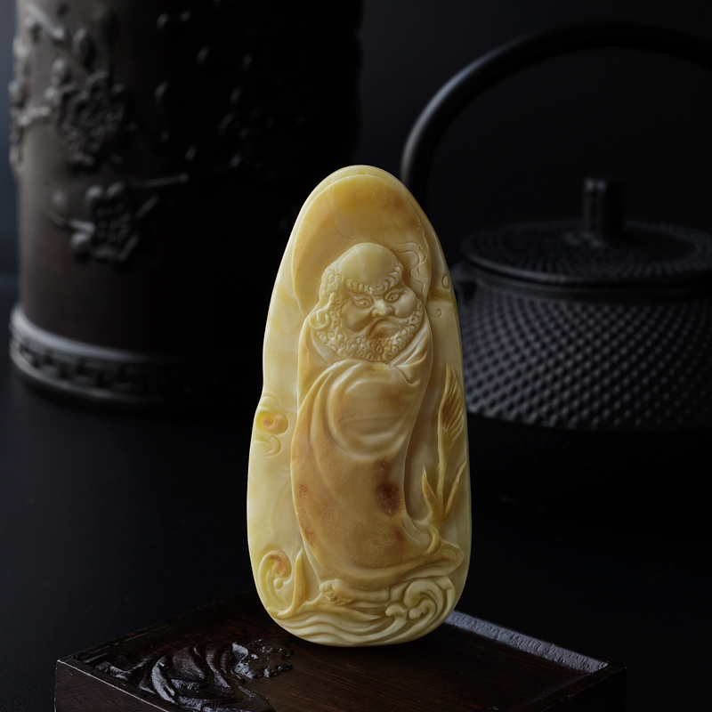 天然满蜜白蜜蜜蜡达摩祖师吊坠-红掌柜
