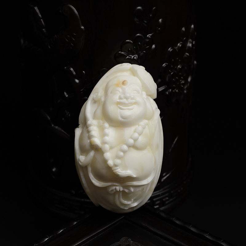 白蜜蜜蜡弥勒佛吊坠-红掌柜