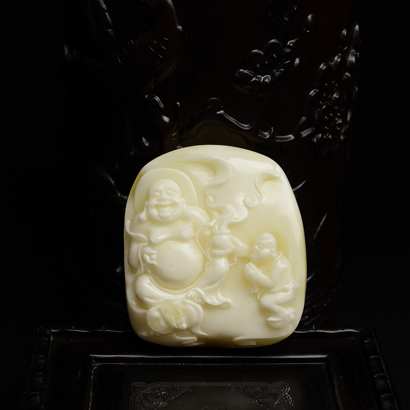 白蜜蜜蜡童子戏佛吊坠-红掌柜