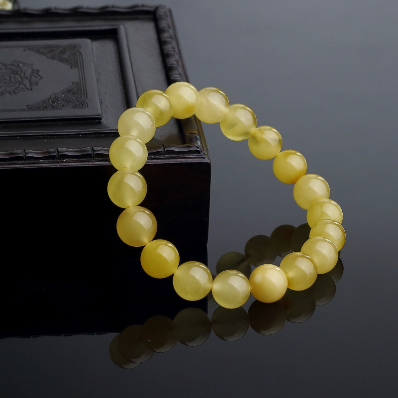 天然10mm鸡油黄蜜蜡手串 - 红掌柜