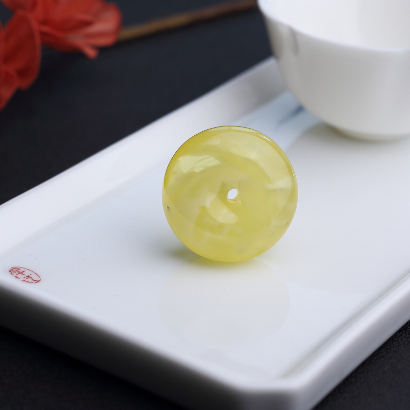 波罗的海天然金绞蜜柠檬黄蜜蜡平安扣吊坠 - 红掌柜