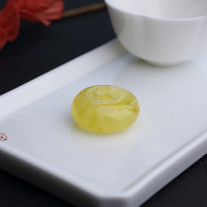 波罗的海天然柠檬黄蜜蜡平安扣吊坠 - 红掌柜