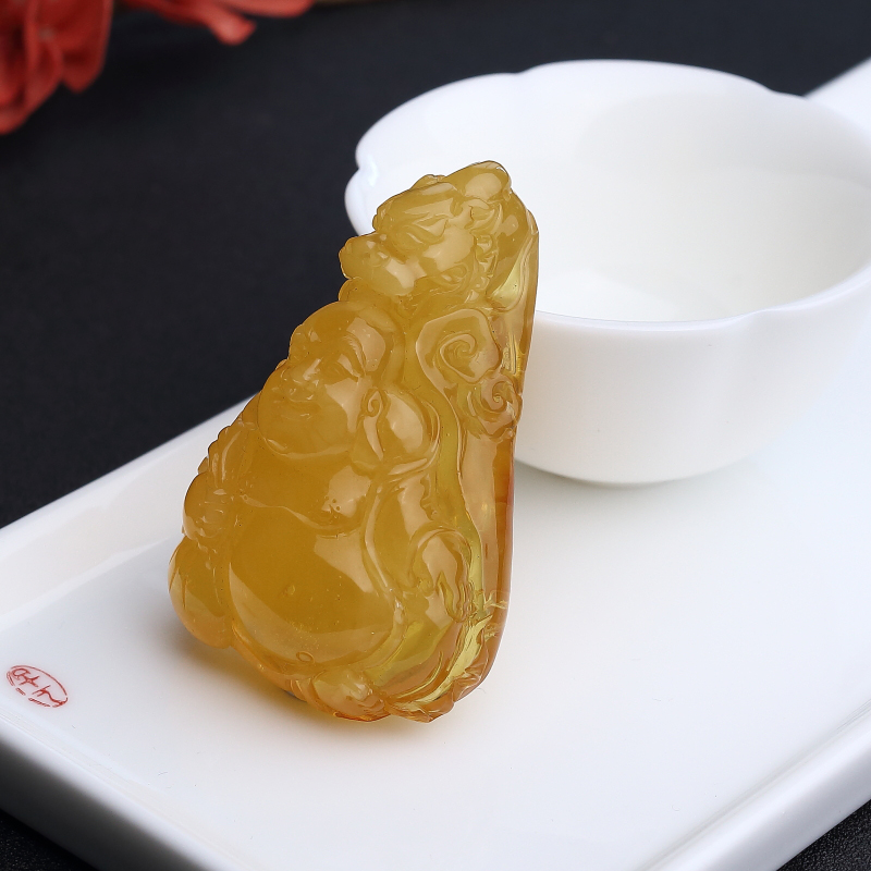 天然鸡油红蜜蜡佛吊坠 - 红掌柜