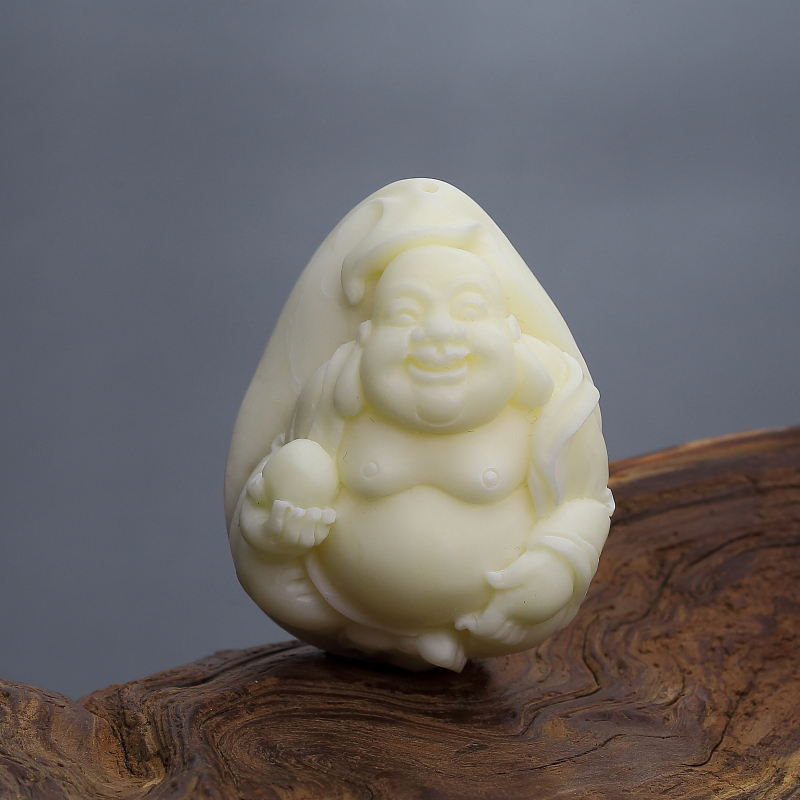 波罗的海天然带皮象牙白白蜜弥勒佛吊坠-红掌柜