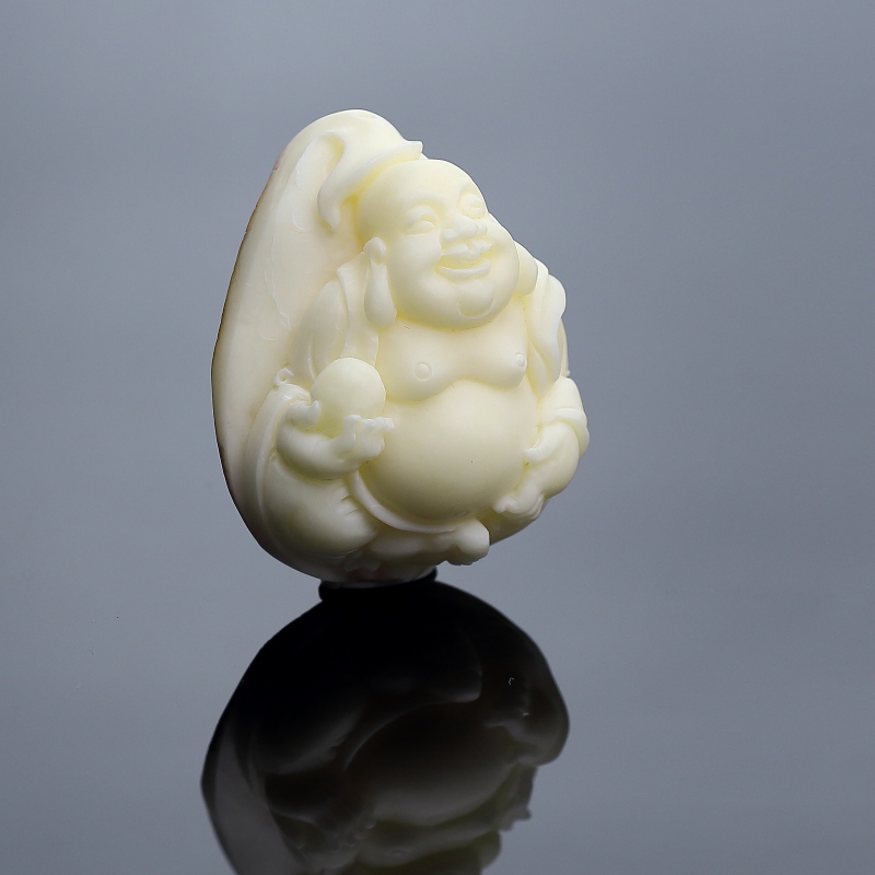 天然带皮象牙白白蜜弥勒佛吊坠-红掌柜