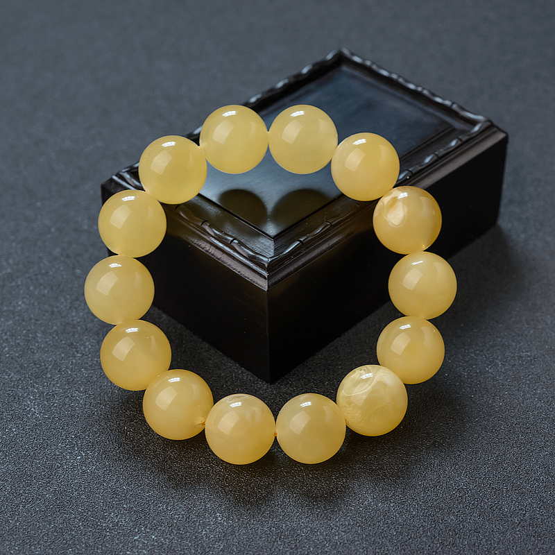 16.5mm鸡油黄蜜蜡手串 - 红掌柜