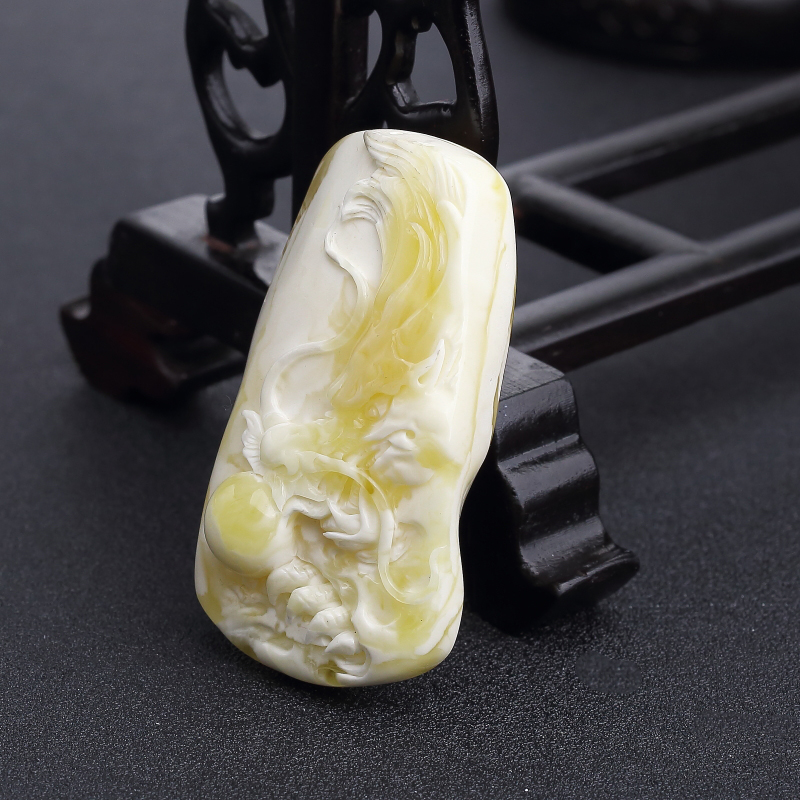 天然白蜜蜜蜡龙吊坠-红掌柜