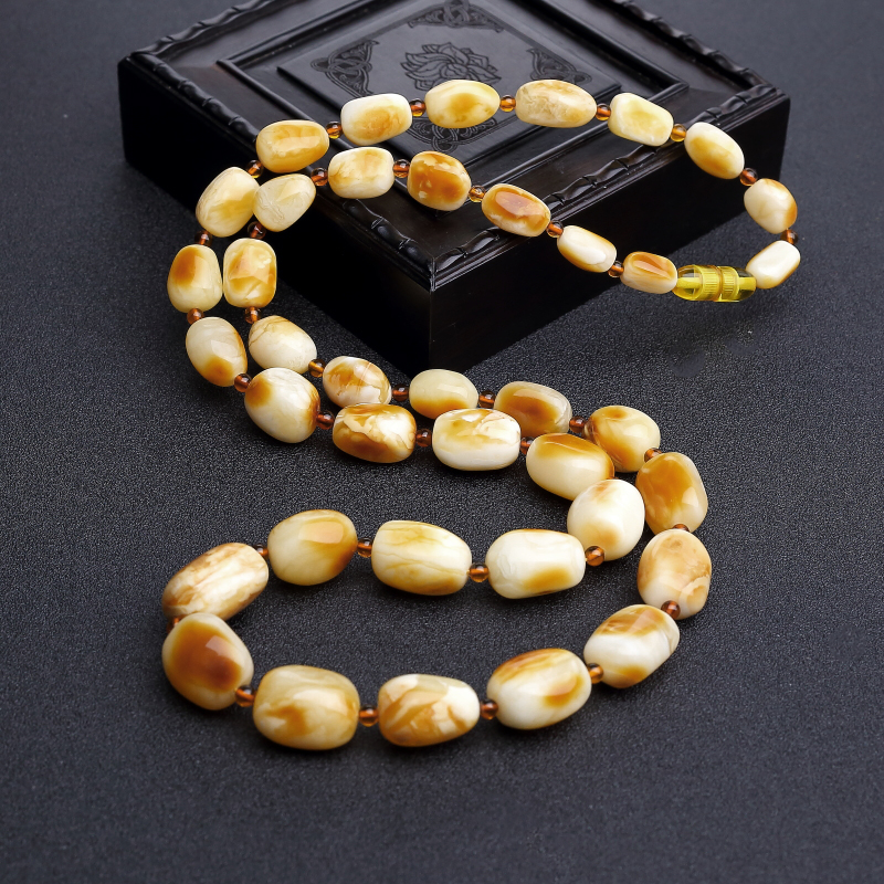 白花蜜蜡随形项链-红掌柜