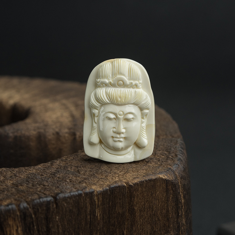 波罗的海天然带皮象牙白白蜜观音头吊坠-红掌柜