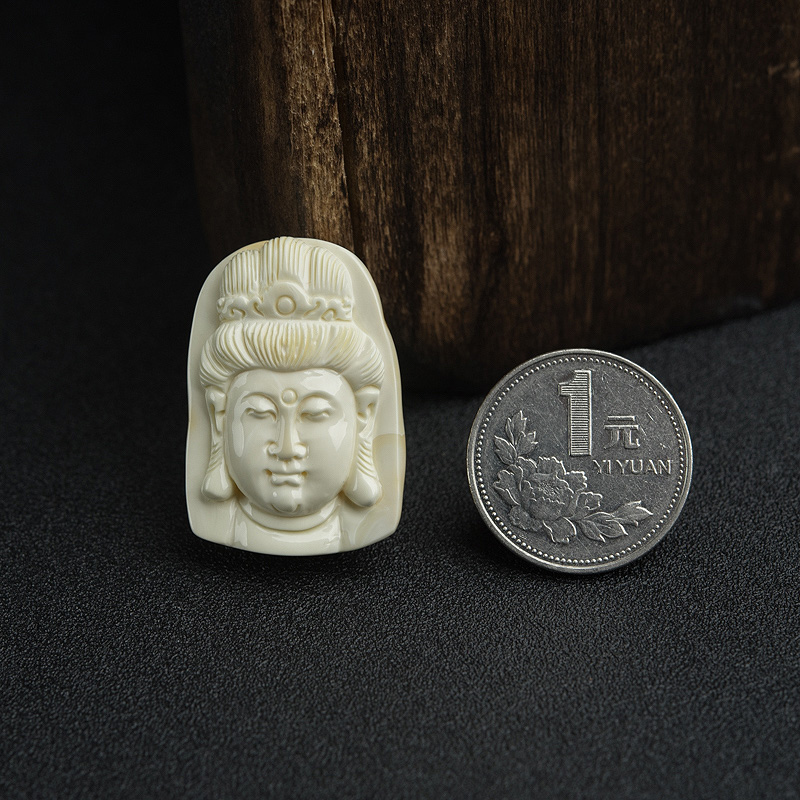 带皮象牙白白蜜观音头吊坠-红掌柜