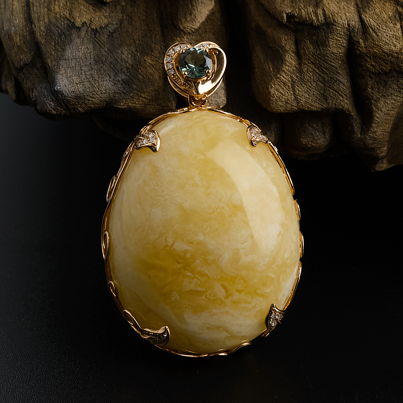 18K金镶钻白花蜜蜜蜡随形吊坠-红掌柜