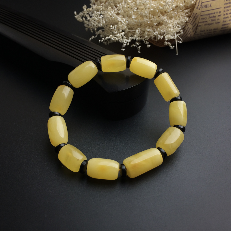 波罗的海天然鸡油黄蜜蜡桶珠手串 - 红掌柜