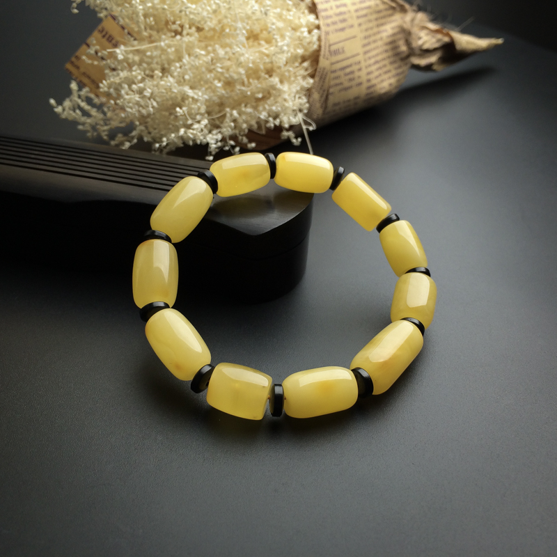 天然鸡油黄蜜蜡桶珠手串 - 红掌柜