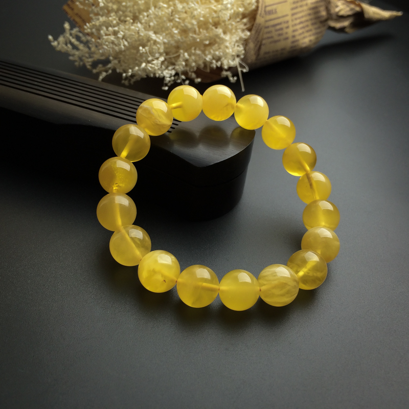 天然金绞蜜鸡油黄蜜蜡手串 - 红掌柜