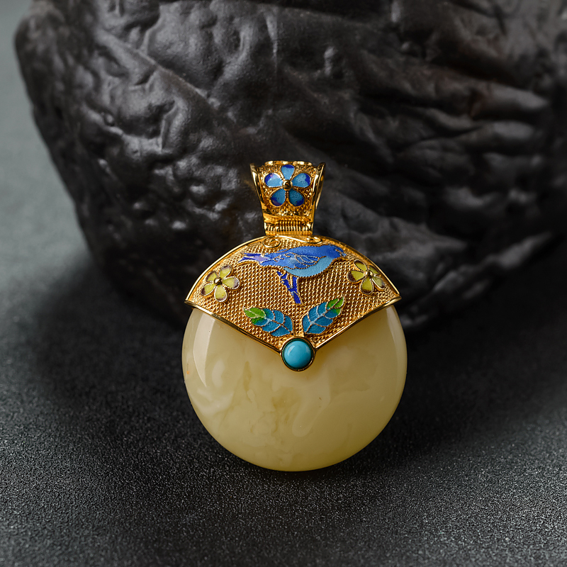 银镶波罗的海天然白花蜜蜡平安扣吊坠 - 红掌柜