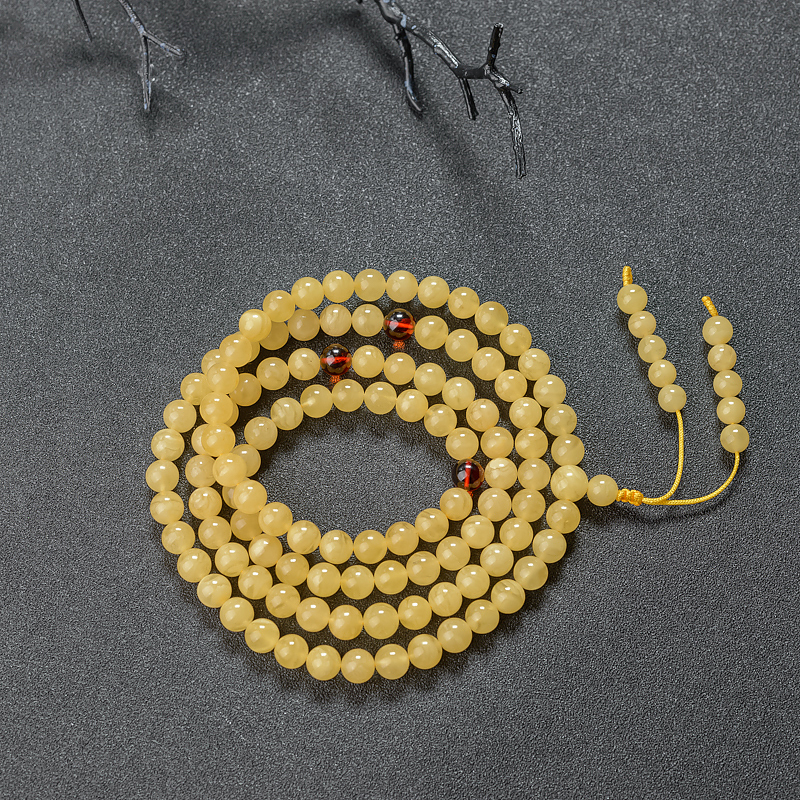 鸡油黄蜜蜡108佛珠-红掌柜