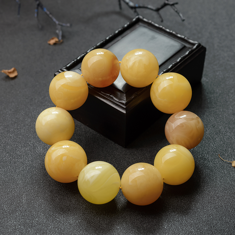 天然白花蜜蜜蜡手串-红掌柜