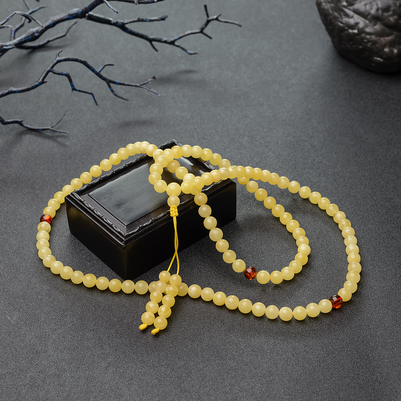 8mm天然鸡油黄蜜蜡108佛珠-红掌柜