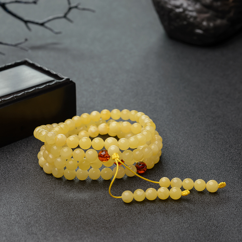 8mm波罗的海鸡油黄蜜蜡108佛珠-红掌柜