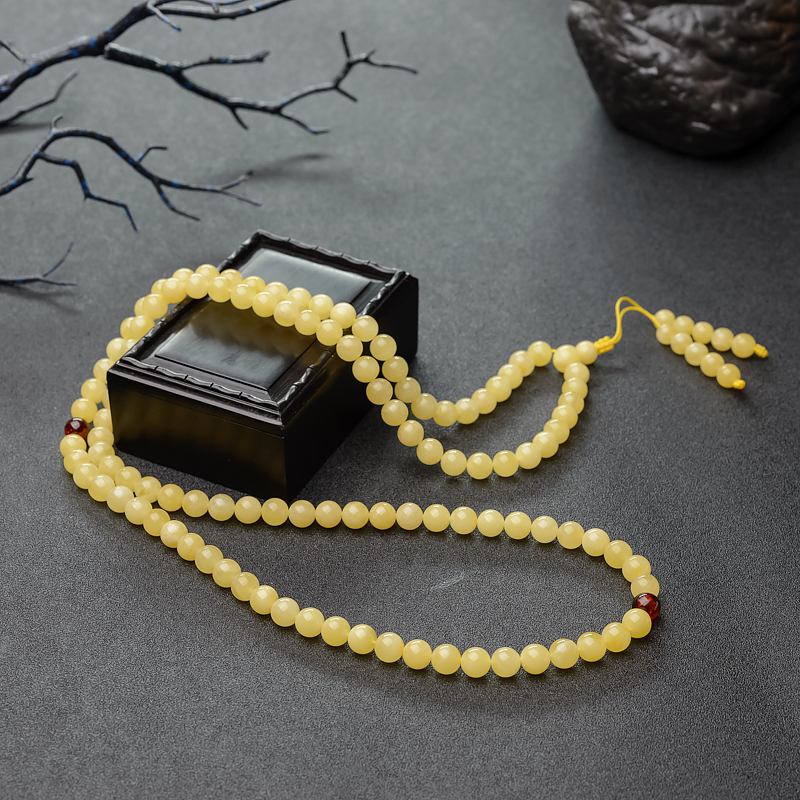 8mm波罗的海天然鸡油黄蜜蜡108佛珠-红掌柜