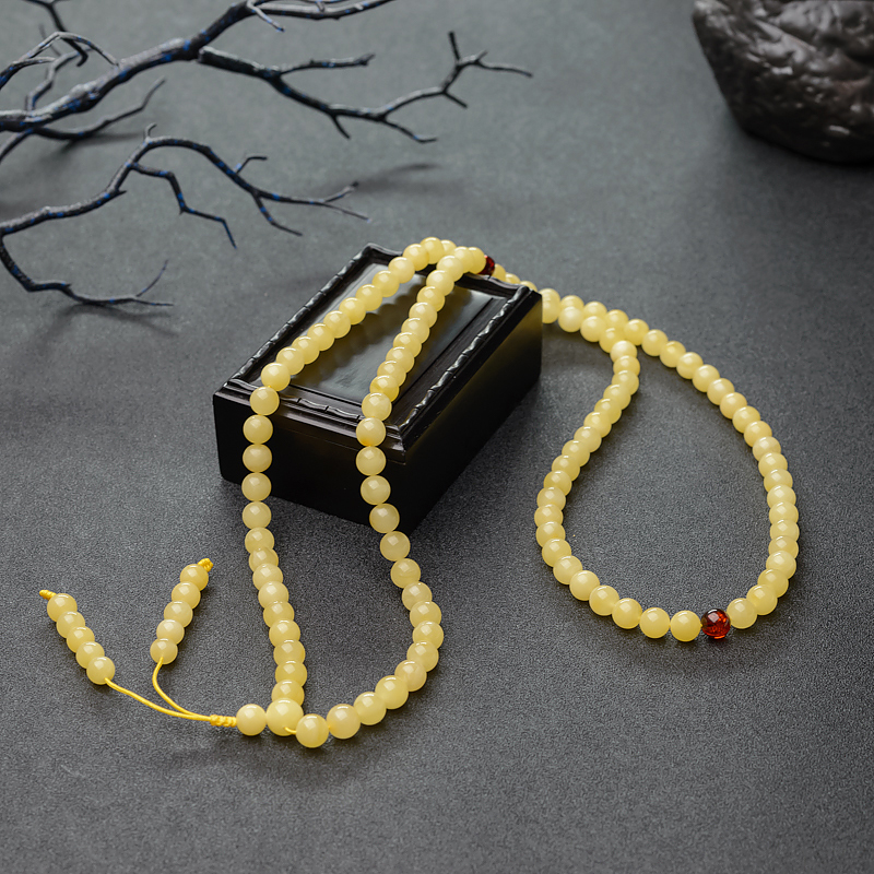 波罗的海天然鸡油黄蜜蜡108佛珠-红掌柜