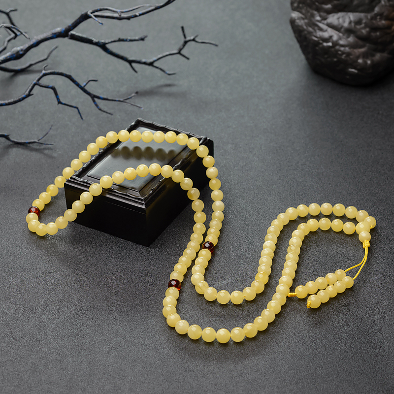 8mm天然鸡油黄蜜蜡108佛珠-红掌柜