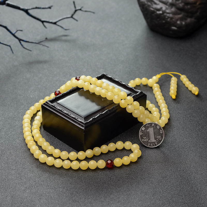 鸡油黄蜜蜡108佛珠-红掌柜