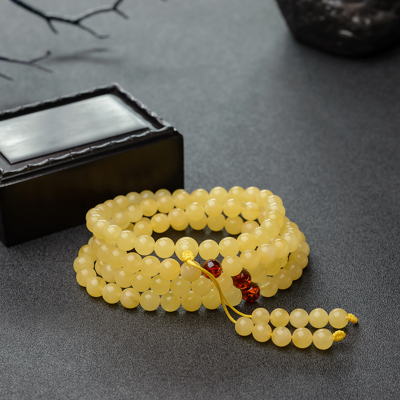 8mm波罗的海鸡油黄蜜蜡108佛珠-红掌柜