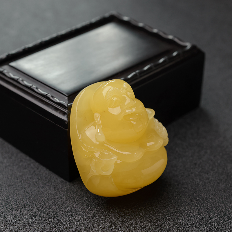 波罗的海鸡油黄蜜蜡弥勒佛吊坠-红掌柜