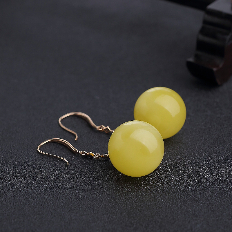 金镶柠檬黄蜜蜡耳坠-红掌柜