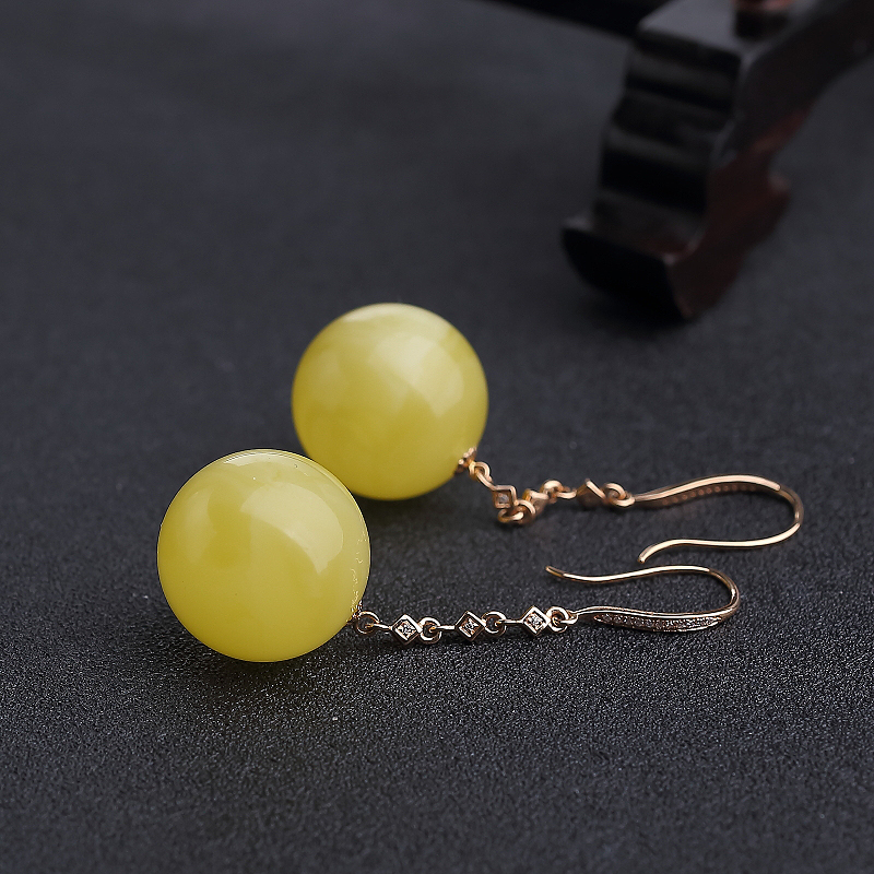 柠檬黄蜜蜡耳坠-红掌柜