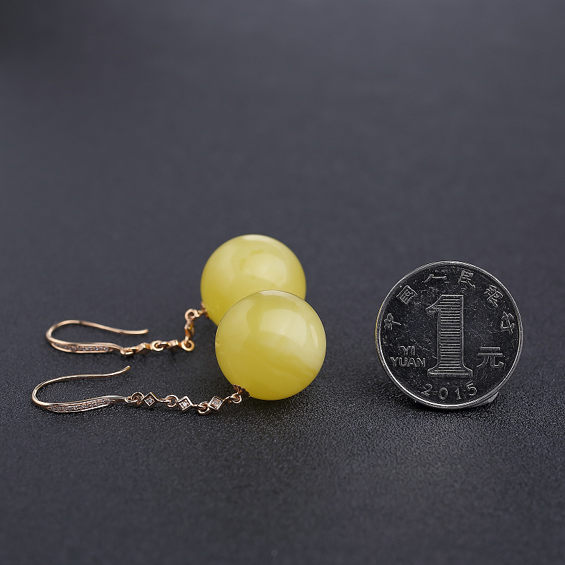 天然18K金镶柠檬黄蜜蜡耳坠-红掌柜