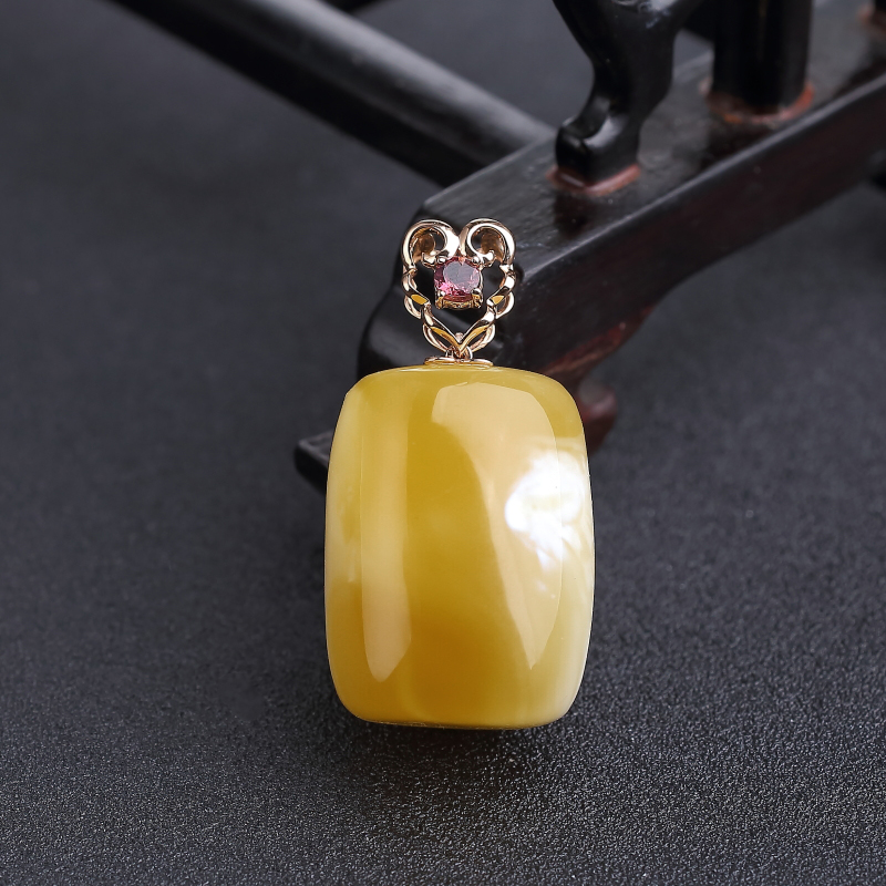 天然波罗的海18K金镶白花蜜蜜蜡吊坠-红掌柜