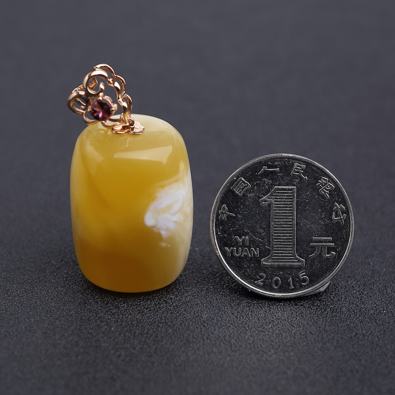 天然18K金镶白花蜜蜜蜡吊坠-红掌柜