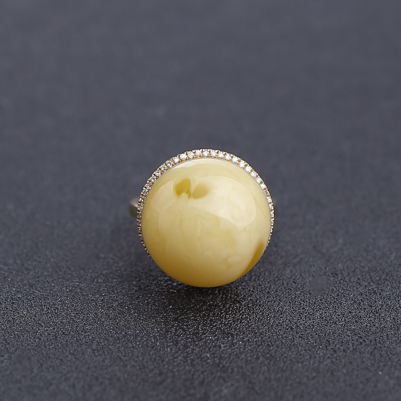 天然波罗的海18K金镶白花蜜蜜蜡戒指-红掌柜