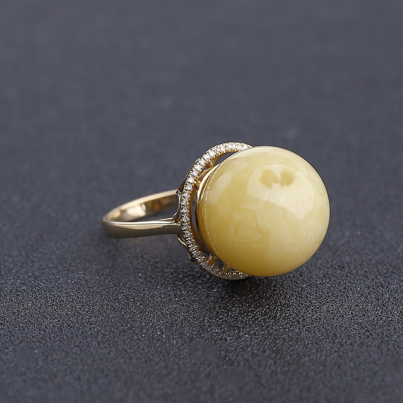 波罗的海18K金镶白花蜜蜜蜡戒指-红掌柜