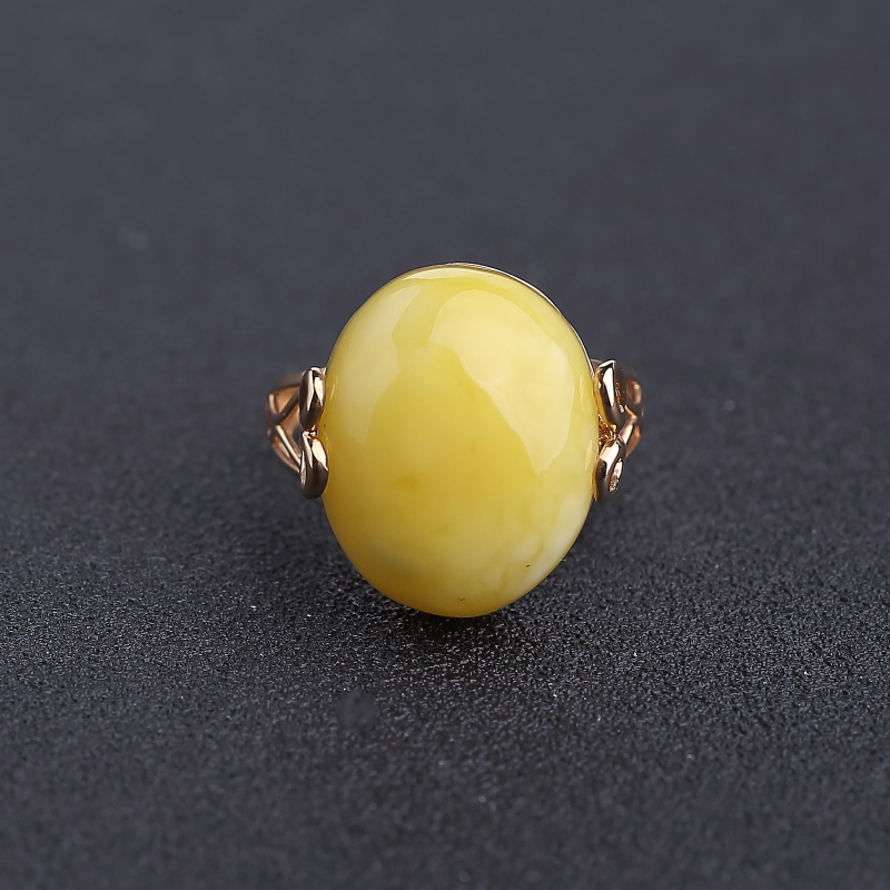 天然波罗的海18K金镶白花蜜蜜蜡戒指-红掌柜