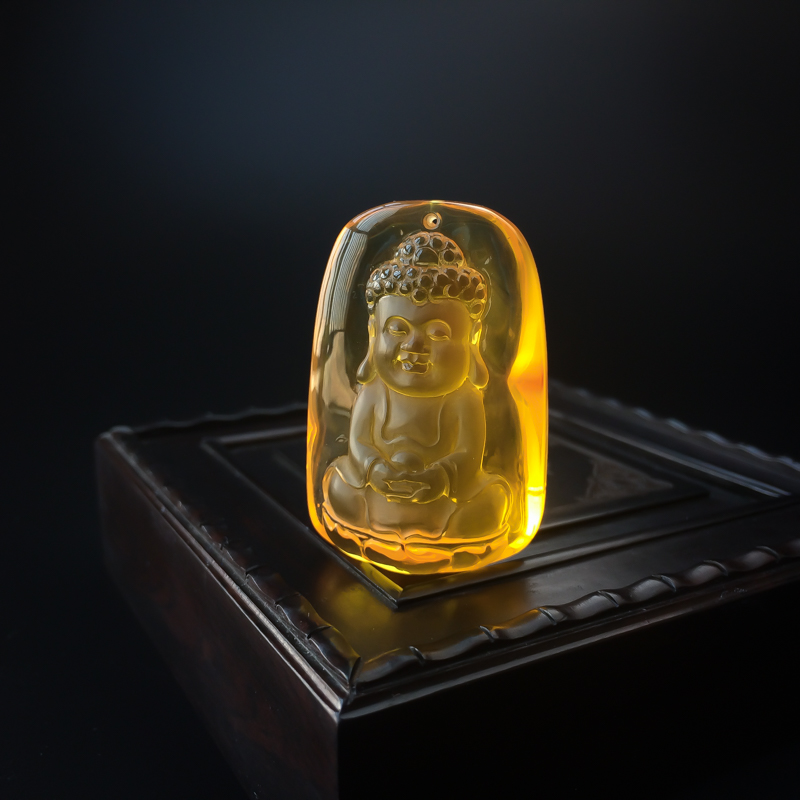 天然金包蜜鸡油黄蜜蜡宝宝佛吊坠 - 红掌柜