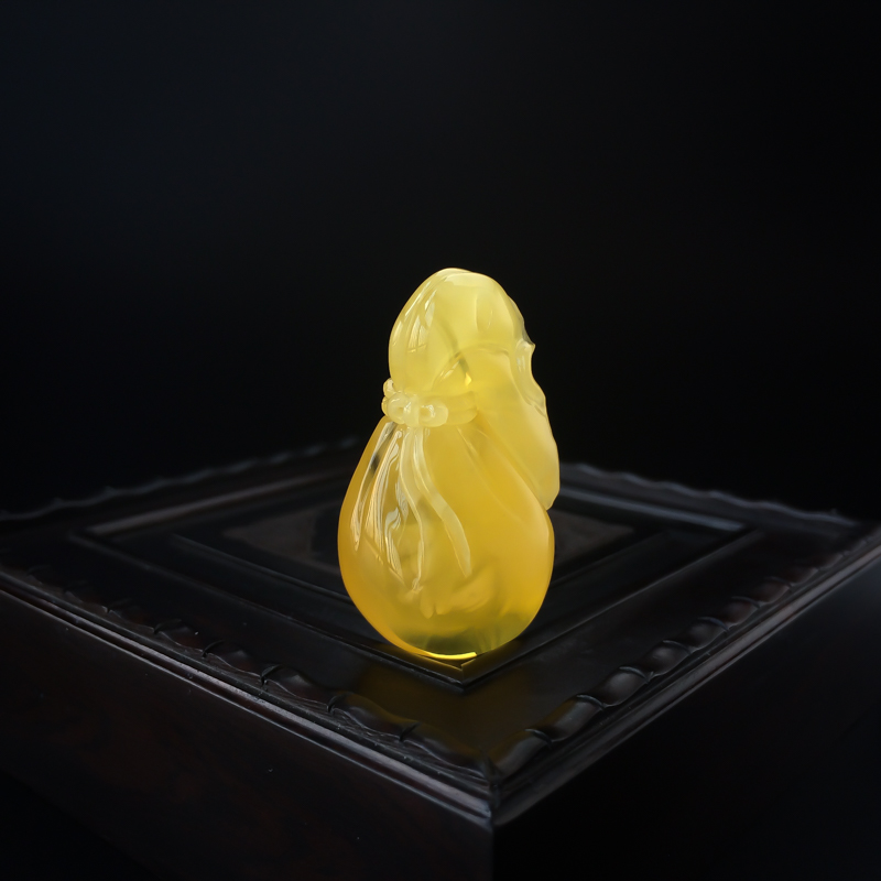 波罗的海天然金包蜜柠檬黄蜜蜡钱袋吊坠 - 红掌柜