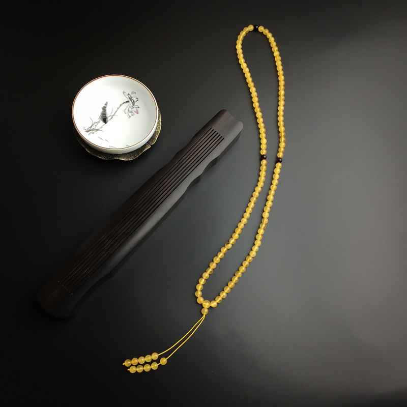 波罗的海天然金绞蜜鸡油黄蜜蜡佛珠  - 红掌柜