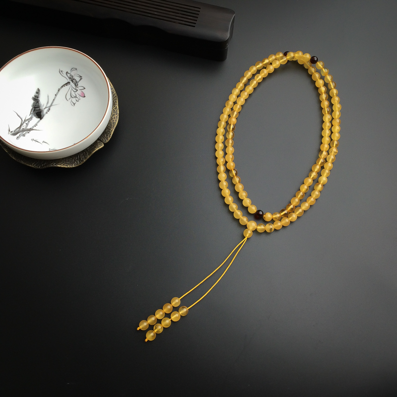 天然金绞蜜鸡油黄蜜蜡佛珠 - 红掌柜