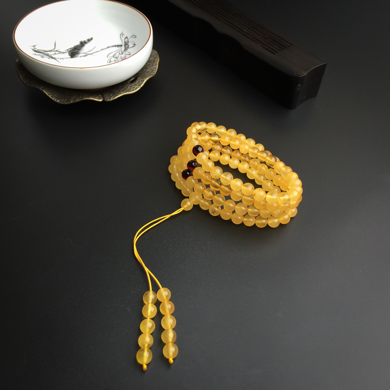 波罗的海天然金绞蜜蜜蜡佛珠 - 红掌柜