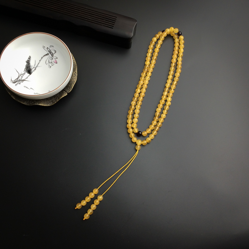 天然金绞蜜鸡油黄蜜蜡佛珠  - 红掌柜